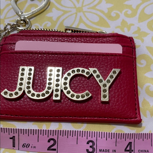 Juicy Couture Red Card Holder /Wallet Zip Top with Heart Charm NWOT Blingy Logo! - Picture 8 of 9